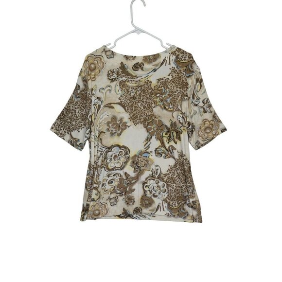 Chico’s Travelers Short Sleeve‎ Slinky Knit Pullover Top Blouse Size 3 Tan - Picture 3 of 8